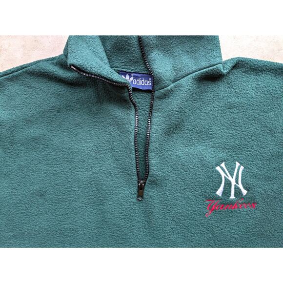 NY Yankees 90s ADIDAS pullover 1/4 fleece sweater XL forest green MLB vintage - Picture 1 of 6